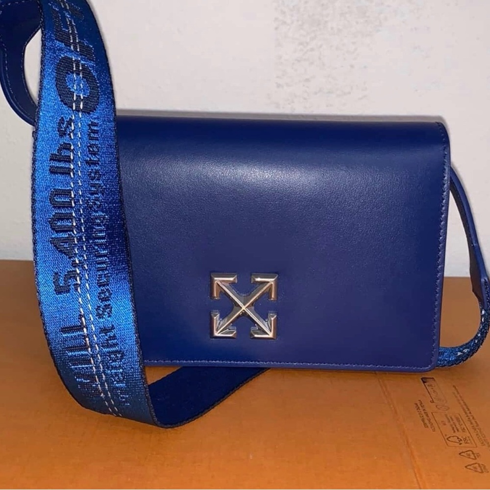 Off-White Royal Blue Crossbody Bag with Silver Logo NWT